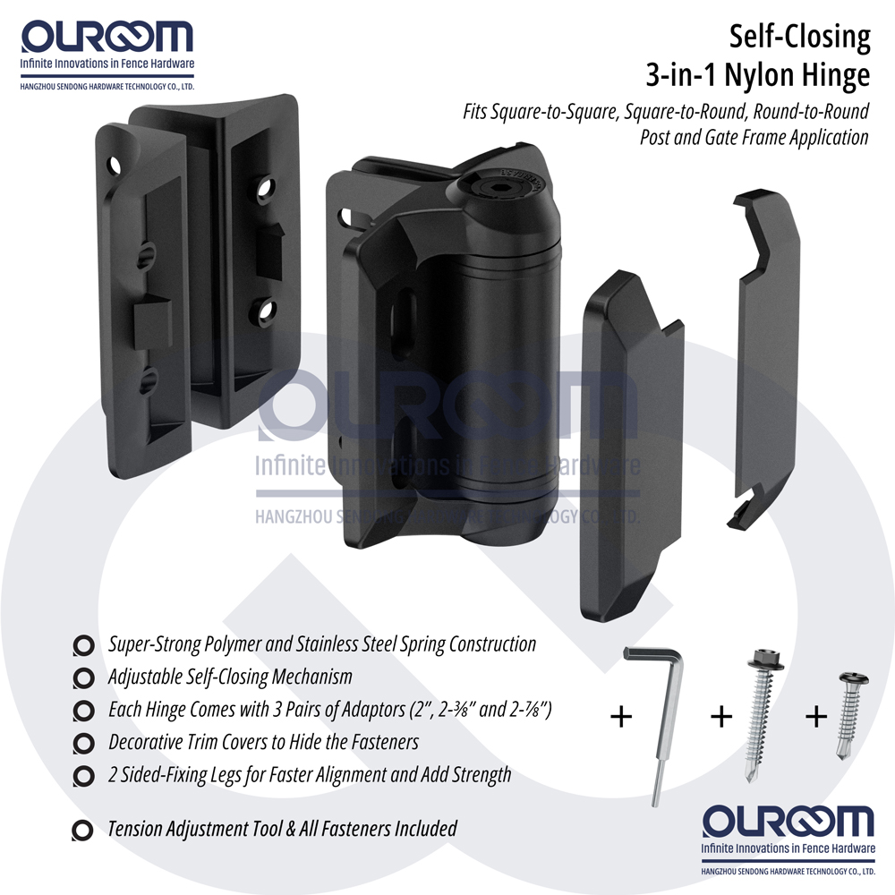 3-IN-1 SELF-CLOSING NYLON HINGE WITH 3 ADAPTORS